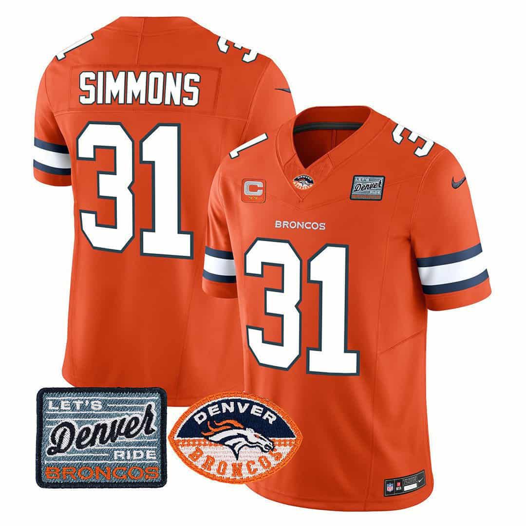 Men Denver Broncos #31 Simmons Orange 2024 Nike Logo Patch Limited NFL Jersey